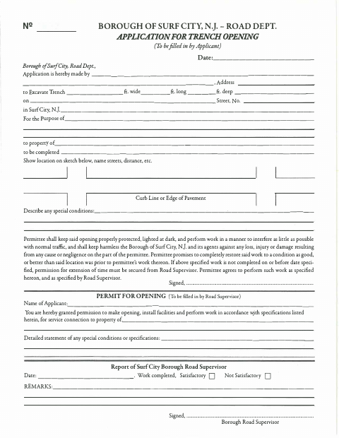 First page of the Application for Trench Opening