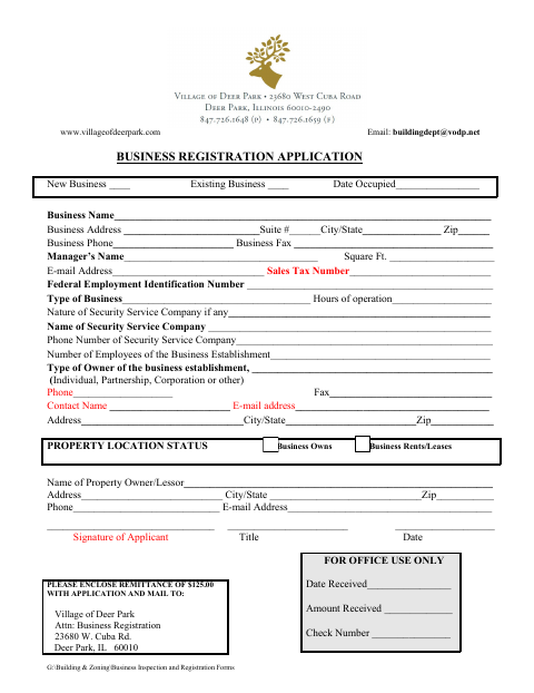 First page of the Business Registration Application