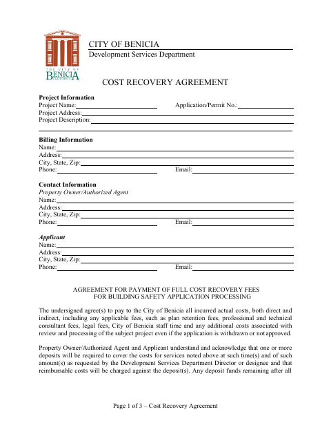 First page of the Cost Recovery Agreement