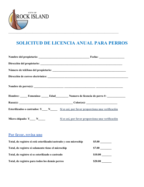 First page of the Solicitud De Licencia Anual Para Perros