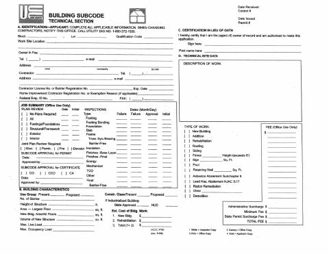 First page of the Building Permit Application