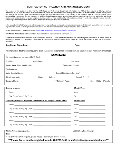 First page of the Solicitor's Background Consent