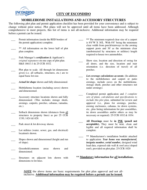 First page of the Mobilehome Installations and Accessory Structures