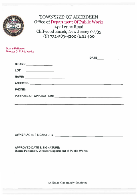 First page of the Tree Removal Form