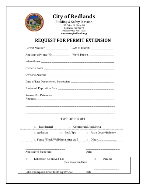 First page of the Request for Permit Extension
