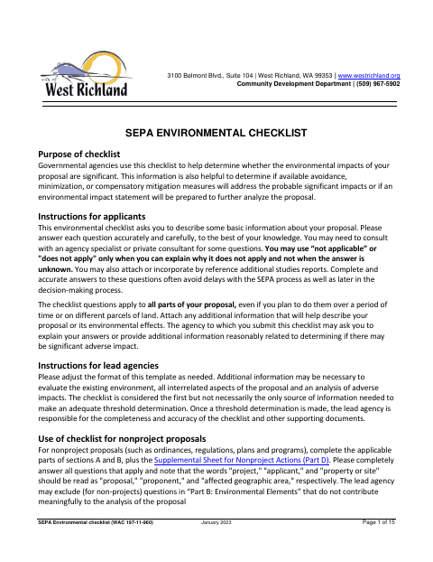 First page of the SEPA Environmental Checklist