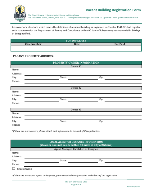 First page of the Vacant Building Registration Form