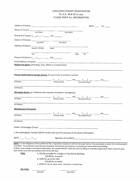 First page of the Landlord-Tenant Registration