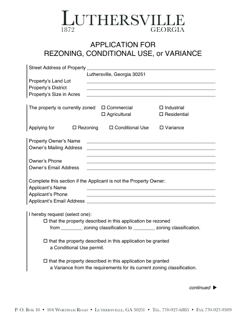 First page of the Application for Rezoning, Conditional Use, or Variance