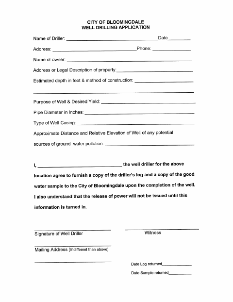 First page of the Well Drilling Application