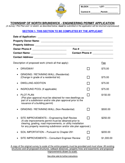 First page of the Engineering Permit Application