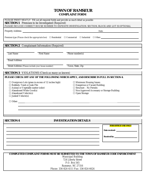 First page of the Complaint Form