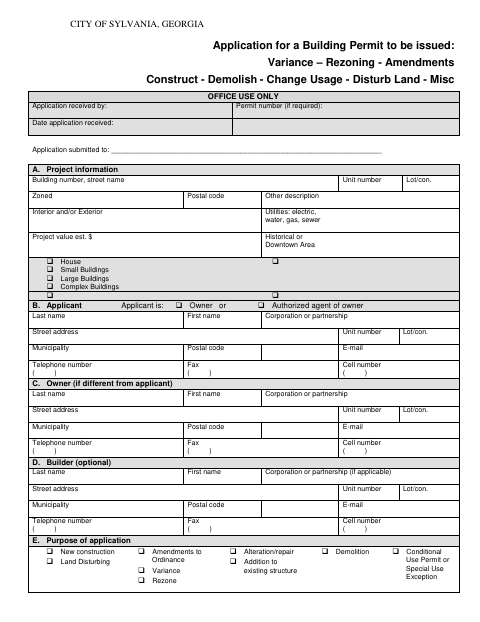 First page of the Application for a Building Permit