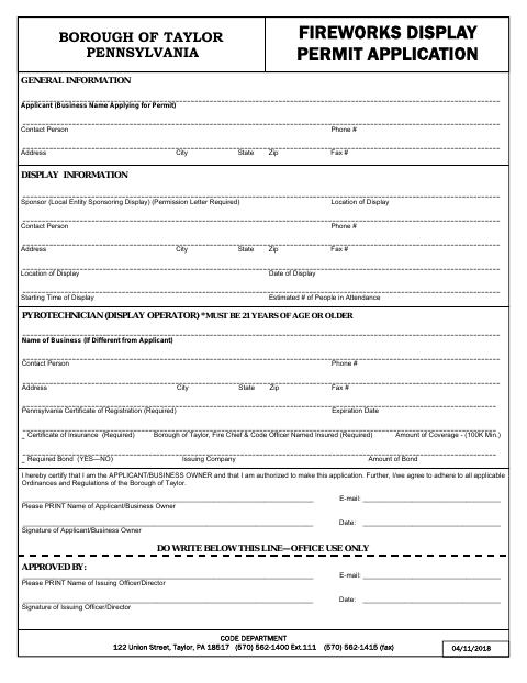 First page of the Fireworks Display Permit Application