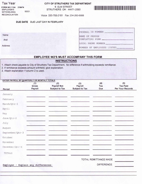 First page of the Employer's Withholding Reconciliation