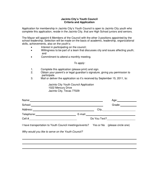 First page of the Youth Council Criteria and Application