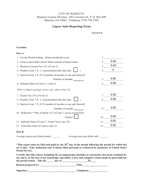 First page of the Liquor Sales Reporting Form