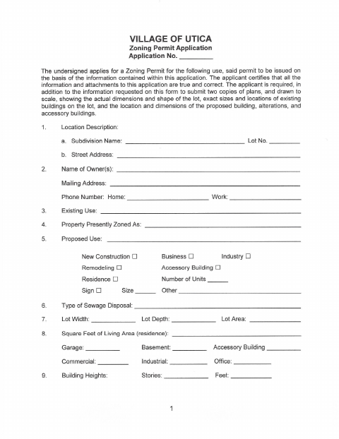First page of the Zoning Permit Application