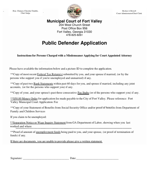 First page of the Public Defender Application