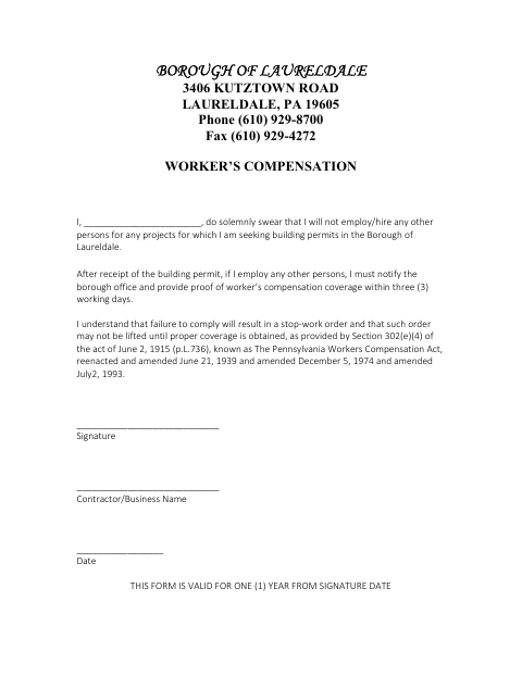 First page of the Worker’s Compensation Affidavit