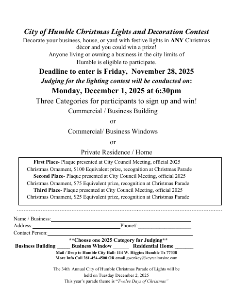 First page of the Christmas Lights and Decoration Contest