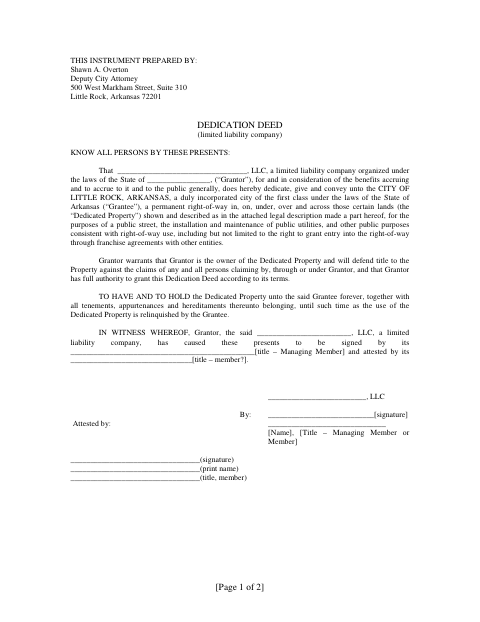 First page of the LLC Dedication Deed