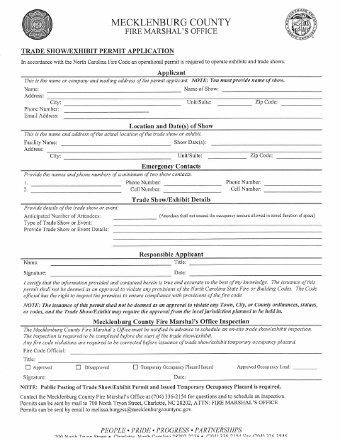 First page of the Fire Marshal Trade Show/Exhibit Permit Application
