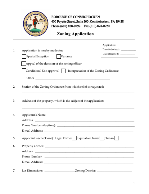 First page of the Zoning Application