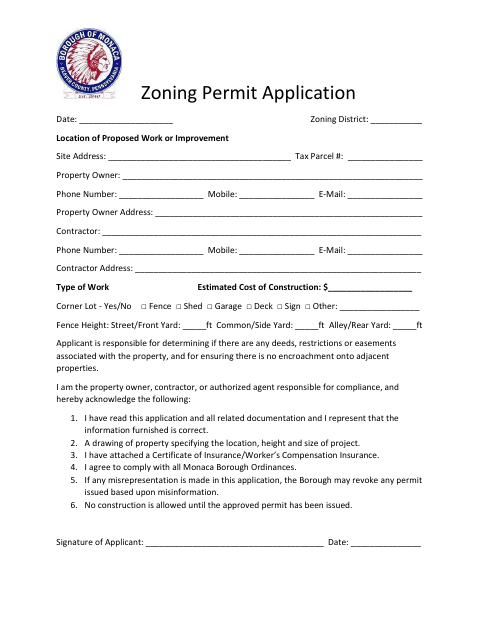 First page of the Zoning Permit Application