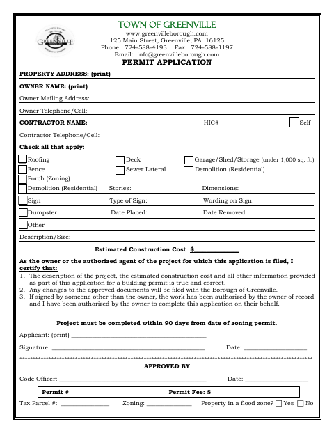 First page of the Permit Application
