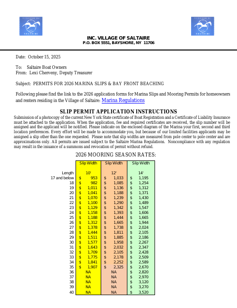 First page of the Slip Permit Application