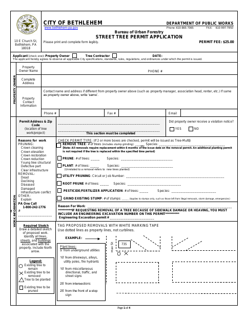 First page of the Street Tree Permit Application