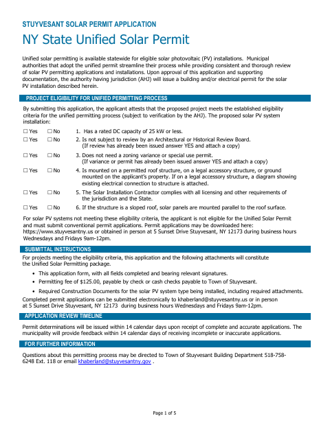 First page of the Solar Permit Application