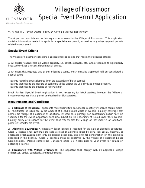 First page of the Special Event Permit Application