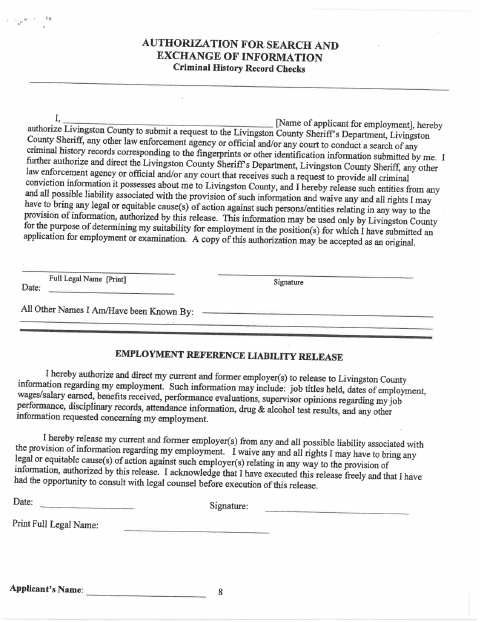 First page of the Authorization for Background Check