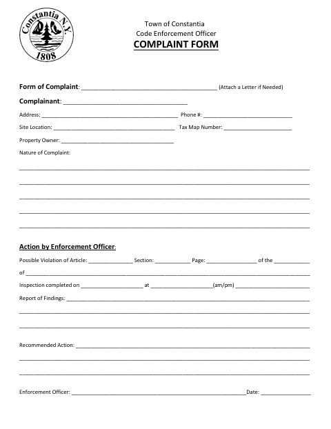 First page of the Code Enforcement Complaint Form