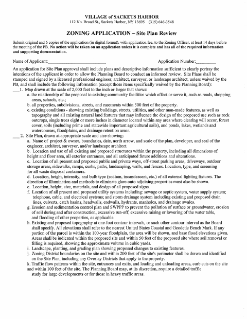 First page of the Site Plan Review Zoning Application