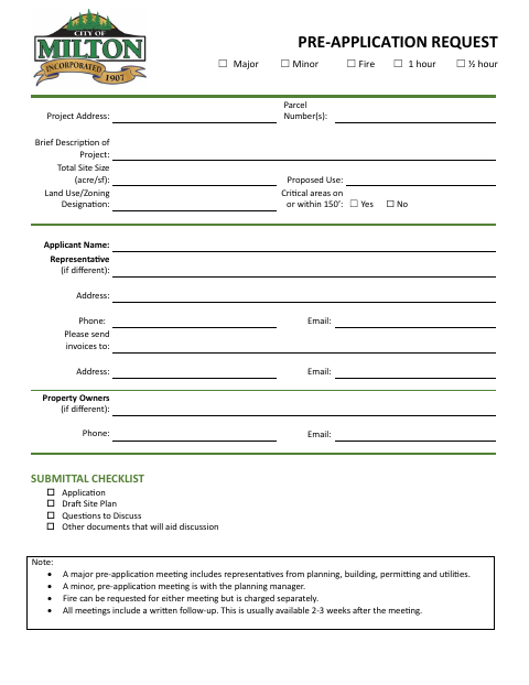 First page of the Pre-Application Request