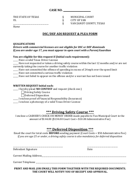 First page of the Driver’s Safety Course / Deferred Request Form
