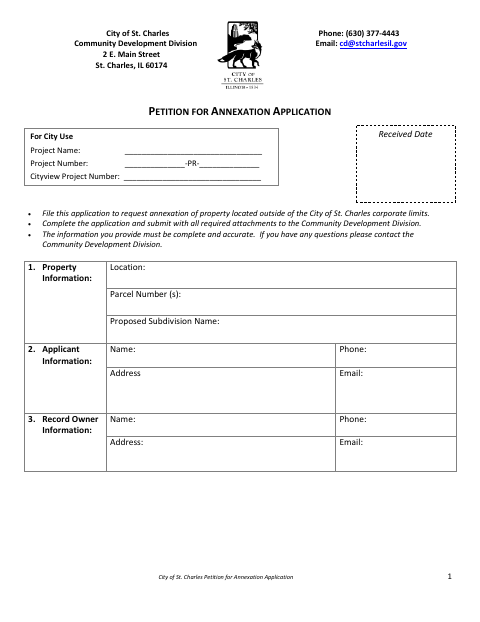 First page of the Petition for Annexation Application