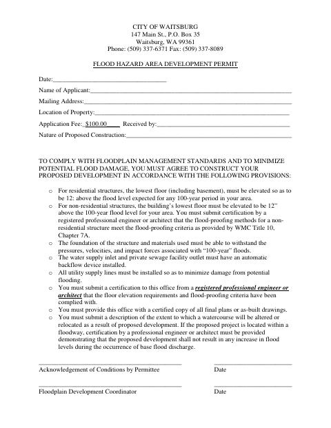 First page of the Flood Hazard Area Development Permit