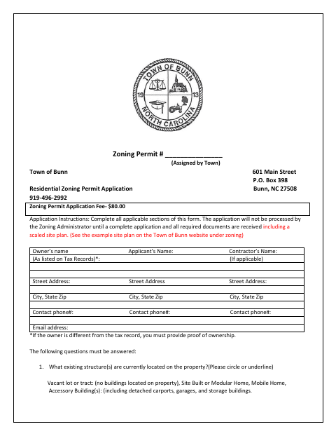 First page of the Residential Zoning Permit Application