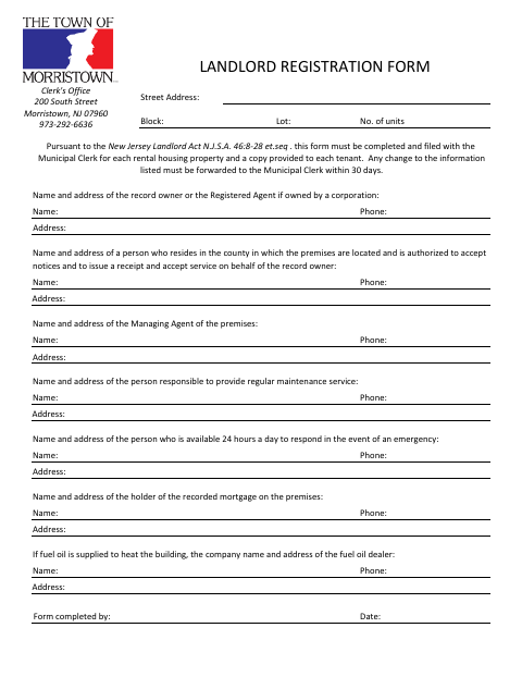 First page of the Landlord Registration Form