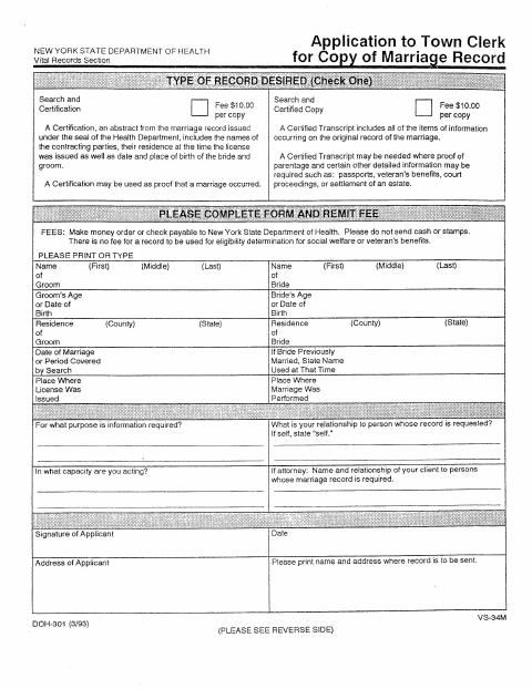 First page of the Application for Copy of Marriage Record