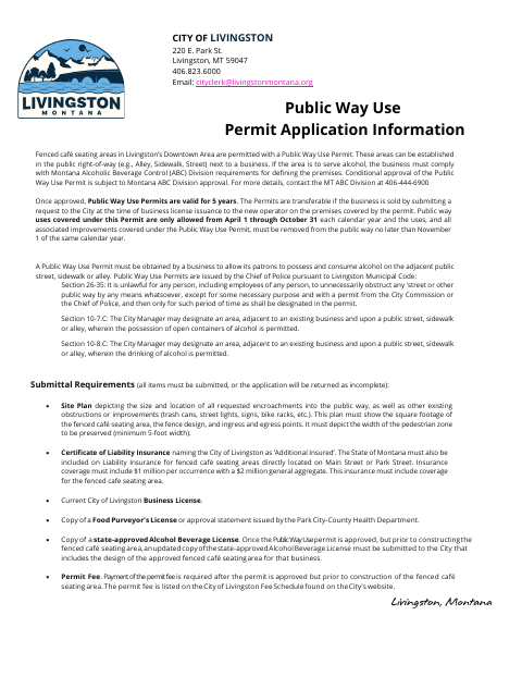 First page of the Public Way Use Permit Application