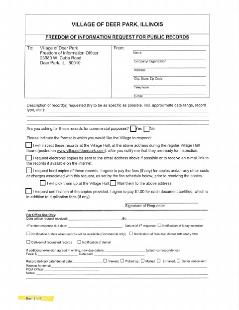 First page of the FOIA Request for Public Records