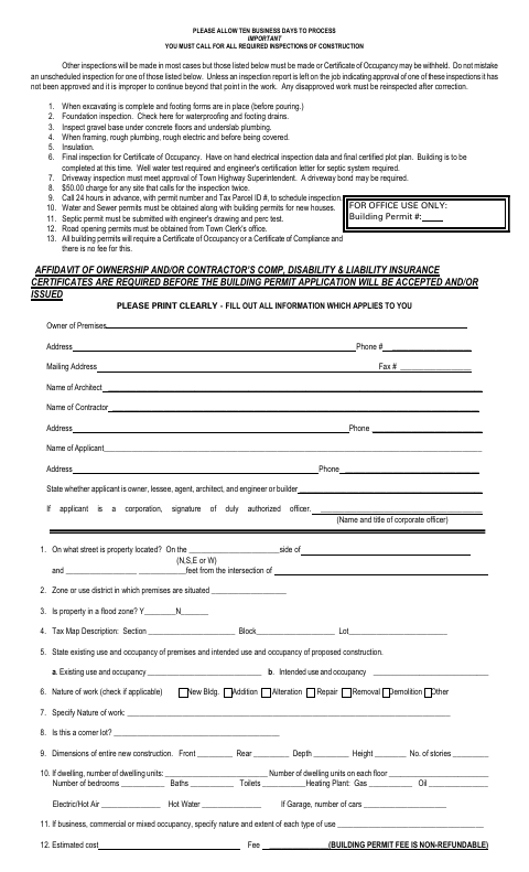 First page of the Building Permit Application