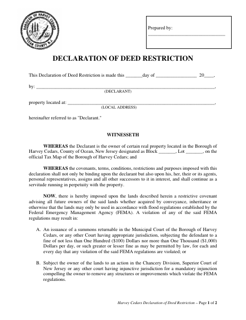 First page of the Declaration of Deed Restriction