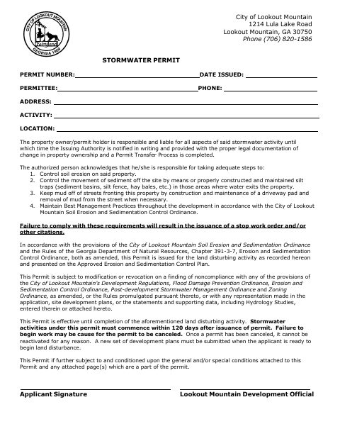 First page of the Stormwater Permit