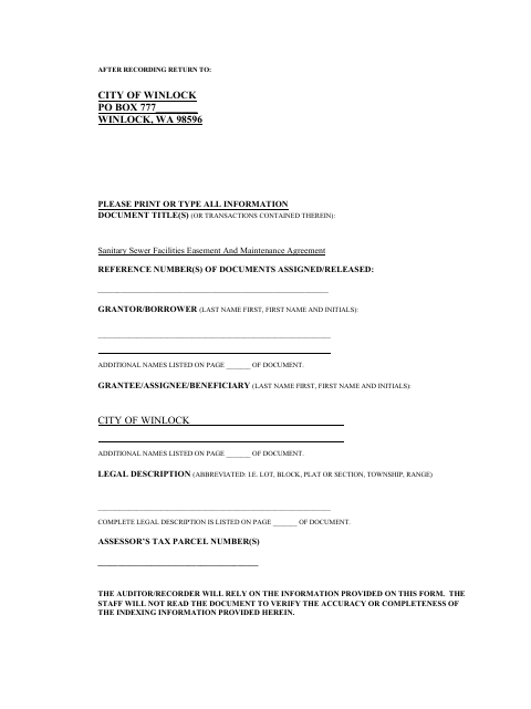 First page of the Sanitary Sewer Facilities Easement and Maintenance Agreement